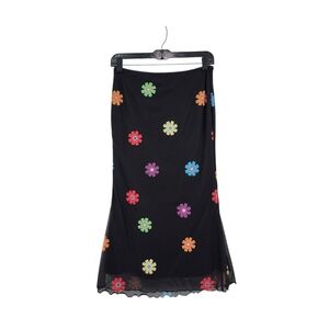 Women's Retro Pastel Floral Pattern Mesh Midi Fishtail Skirt - M